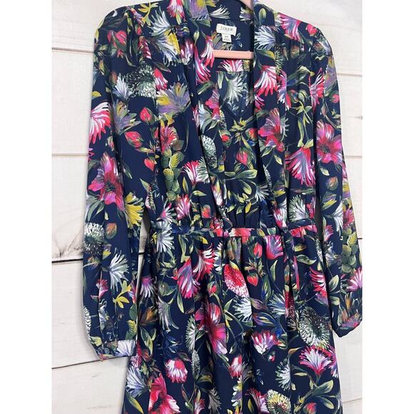 J. Crew Floral Long Sleeve Dress Size XS Navy With Mulit Color - Picture 5 of 5